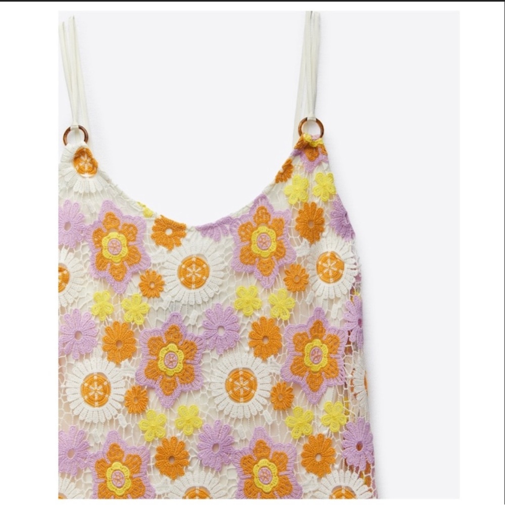 Zara Multicolor Floral Crochet Midi Dress